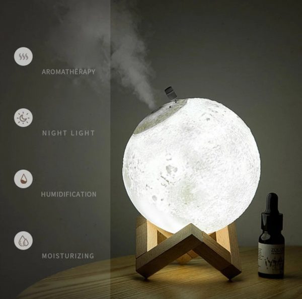 maanlamp_Maan Luchtbevochtiger 880ML_Moon Slaaplamp_Vernevelaar_Verdamper_Bevochtiger_Diffuser_Huis_Slaapkamer_Keuken_ Kantoor_Badkamer_Woonaccessoire_Cadeau voor Man & Vrouw_Wit