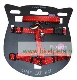 Bobby-kattentuig-puppytuigjes-klein-reflecterend-nylon-rood